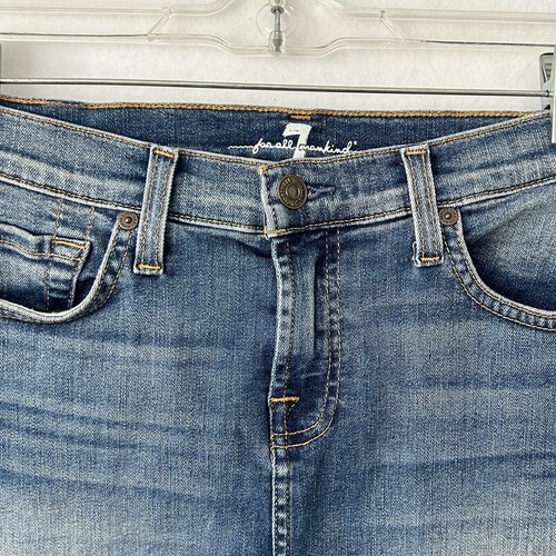Falda 7 For All Mankind para mujer 26 azul jean denim desgastado dobladillo crudo costero Y2K - Imagen 2 de 6