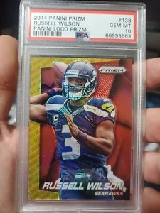 RUSSELL WILSON 2014 PRIZM PANINI LOGO REFRACTOR #138 PSA 10 SUPERBOWL YR HAWKS🔥