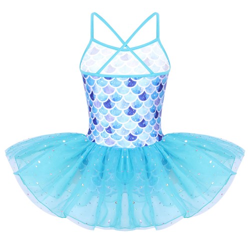 Girls Glitter Fish Scales Ballet Dance Tutu Dress Kid Gymnastics Leotard Costume - Picture 23 of 88