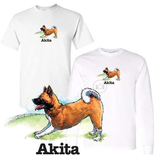 Akita Fun Dog Breed Cartoon Short Long Sleeve White T Shirt M-3X  - Picture 1 of 3
