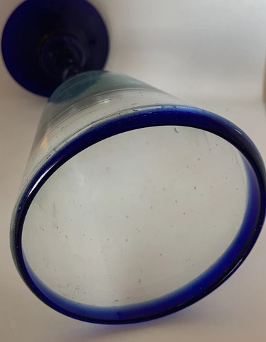 Blue And Clear Handblown Glass Wine Goblets Set Of 2 - Picture 10 of 12