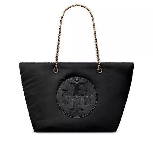 NWT Tory Burch 152450 Ella Puffy Chain Tote Shoulder Bag Black Nylon - Afbeelding 9 van 16
