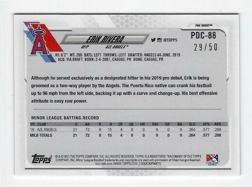Topps Pro 2021 debut cromado #PDC-88 Erik Rivera refractor dorado #'d 29/50 - Imagen 2 de 2