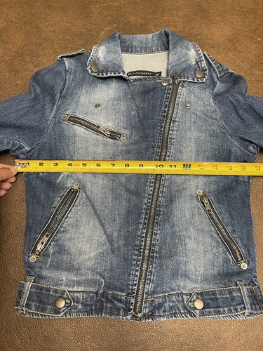 Zara Woman Denim Jacket Size M Blue 3/4 Sleeve Cuffed Roll Up Diagonal Zippers - Bild 10 von 13