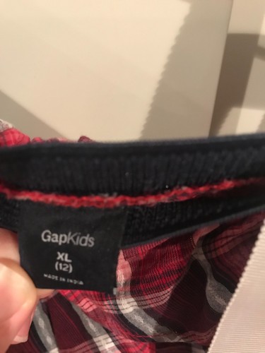 Gap Kids Girls Red Checked Skirt W White Bow Size XL (12) - Picture 3 of 3