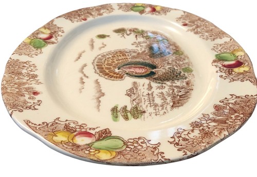 Vintage Porcelain Thanksgiving Turkey Platter 17 x 13 x 2 Sepia Ink and Color - Picture 6 of 16