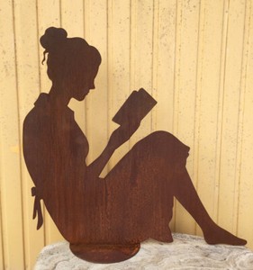 Gartenstecker Lesende Figuren - Rostoptik Metall Deko Für Beet & Garten, Vintage Style