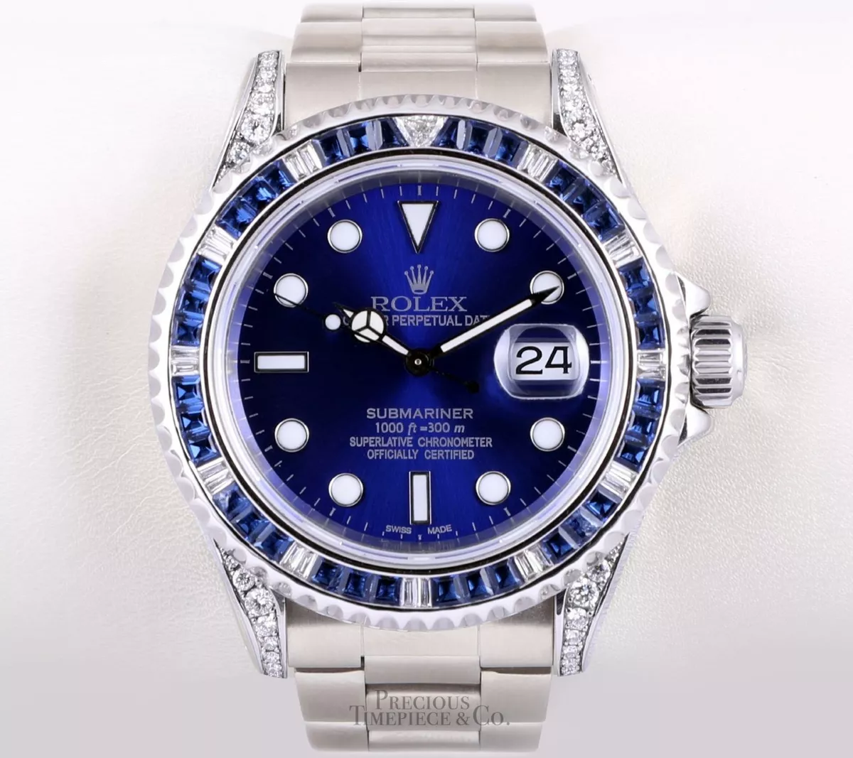 Rolex Submariner 16610 Date Steel 40mm Blue Diamond Sapphire Bezel