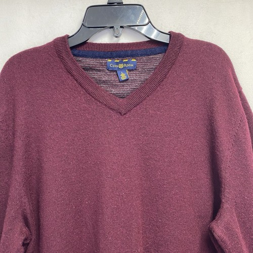CLUB ROOM Merino Wool V-Neck Casual Pullover Knit Sweater Men Large Burgundy - Bild 6 von 13