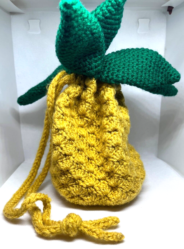 Crochet Pineapple Drawstring Bag With Matching Coin Purse - Picture 3 of 20