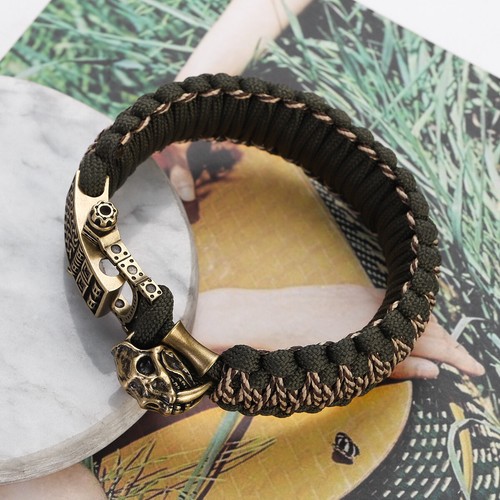 Charm Men's Vintage Paved Skull Hook Braided Nylon Rope Paracord Bracelet Gift - Picture 5 of 26