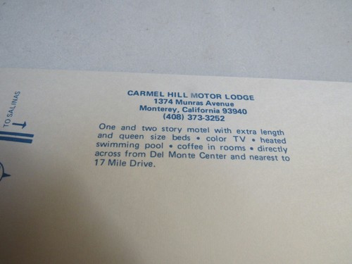 Vintage Oversized Postcard Carmel Hill Motor Lodge Monterey CA. - Picture 4 of 5