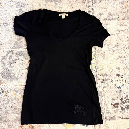 BURBERRY Black Round Neck Short Sleeve Embroidered Logo T-Shirt Size XS - Picture 2 of 6