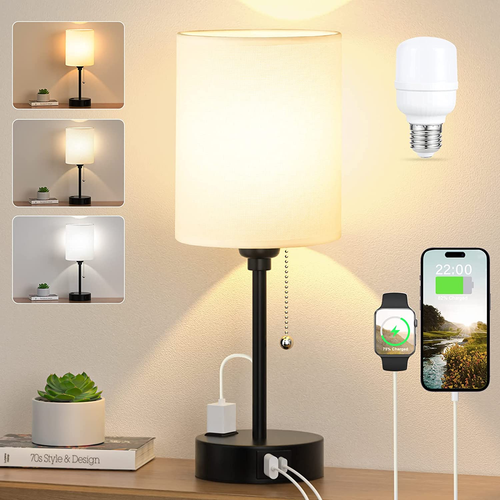 Small Bedside Table Lamp for Bedroom - 3 Color Temperatures Bedside Lamps with U - Picture 12 of 12