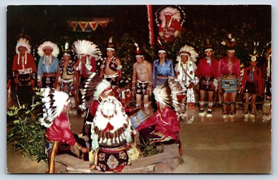 Postcard WI Winnebago Native Indians Drummers Music Voice Traditional Dances D7