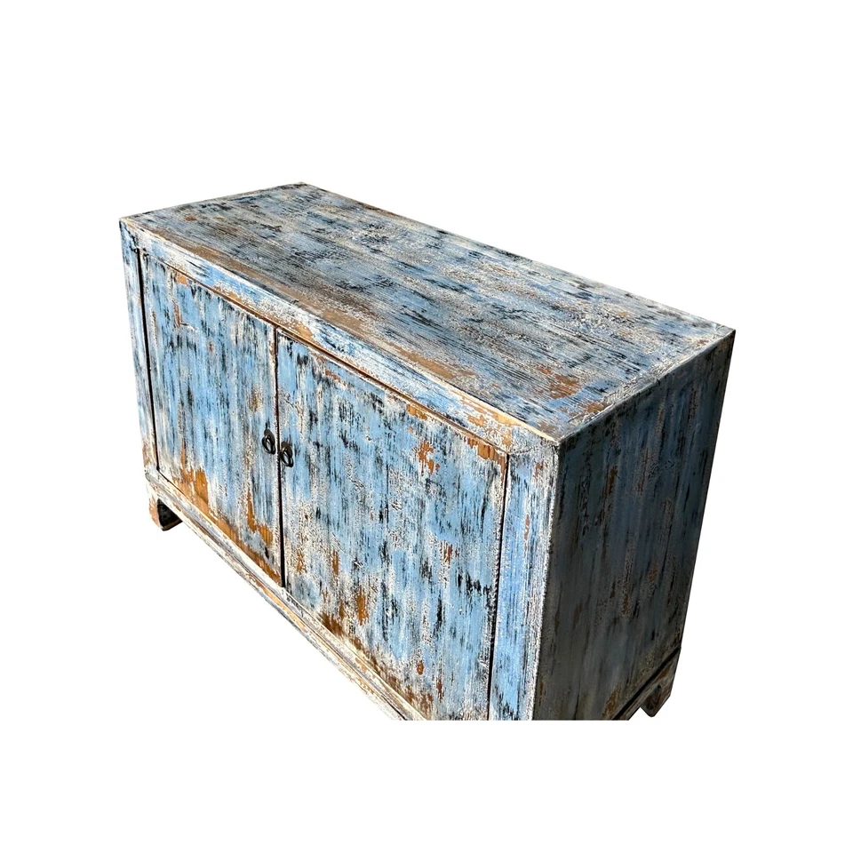 Armario consola aparador Credenza azul envejecido 2 puertas ws4467 Foto 4 de 4