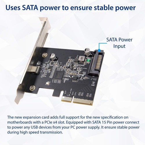 USB-C 3.2 Gen 2x2 PCIe Gen3 x4 Expansion Card 20Gbps SATA Powered ASM3242 - Picture 3 of 5