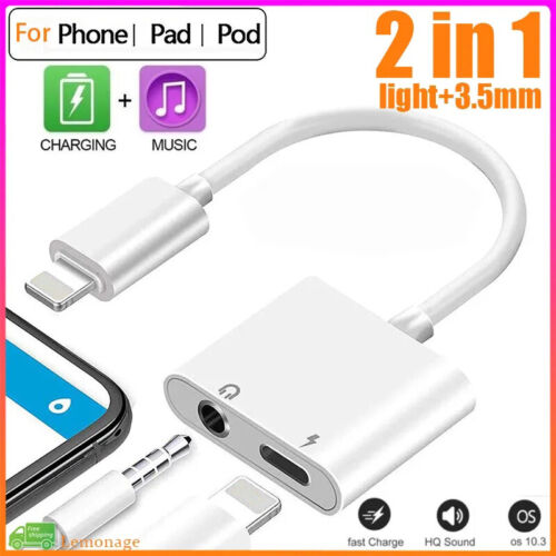 Dual Adapter 3.5mm Headphone & Charger 2 in 1 Adapter for iPhone 14 13 12 11 XR - Picture 2 of 12