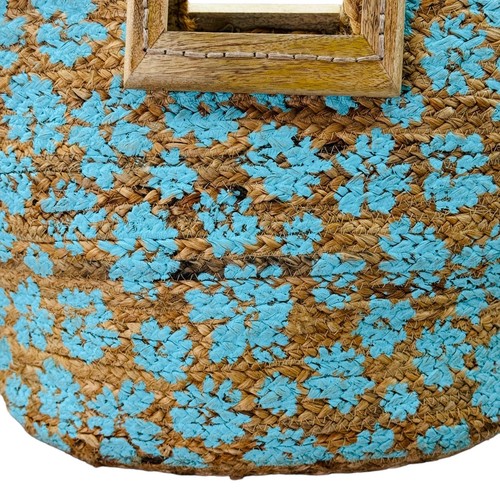 Twig & Arrow Boho Woven Jute Hand Painted Turquoise Flower Tote Beach Bag Tassel - Picture 4 of 22