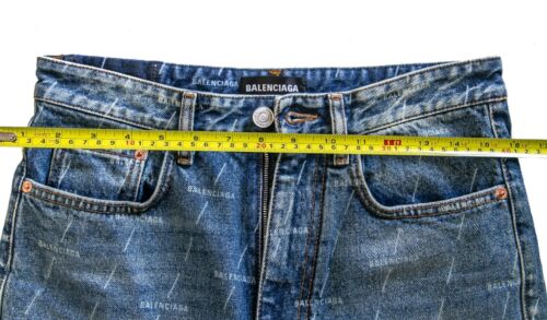 Balenciaga Straight Leg Logo Monogram Print Stonewash Blue Denim Jeans 29 XS Men - Picture 3 of 14
