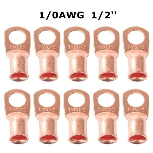 RED/BLACK Heat Shrink Tubing LUGS (10) 1/0 AWG Gauge Copper Ring Terminals 1/2" - Picture 2 of 7