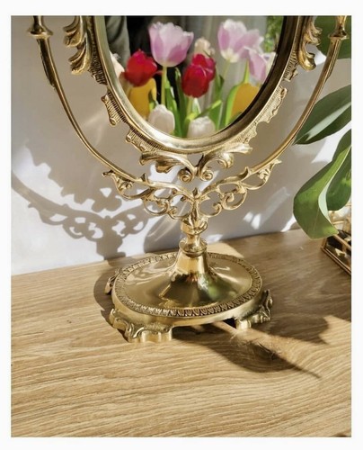 VINTAGE MIRROR BRONZE ORNATE ART LARGE DESK DECOR ROCOCO STYLE BAROQUE ITALY - Picture 6 of 7