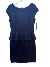 New Chaps Size 12 Dress career party stretch Blue Cap Sleeve No Belt