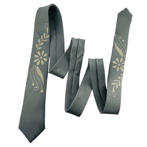 Emporio Armani Italy Men's Skinny Neck Tie Silver & Pewter Floral Silk Blend