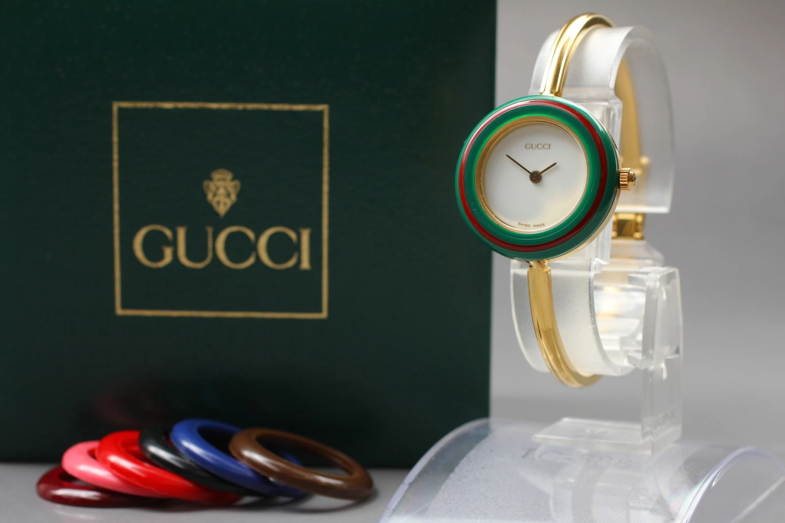 Montre à quartz femme vintage [Exc+5 boîte] Gucci lunette à changement 11/12,2 or 7 couleurs