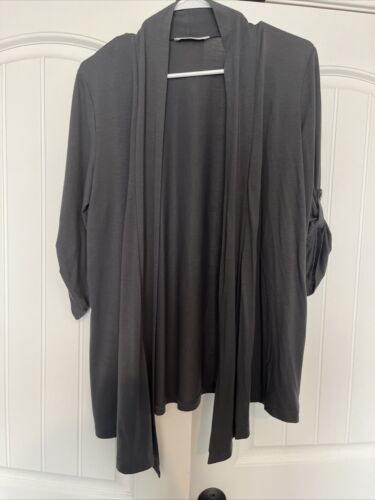 Port Authority Cardigan Open Front Button Tab 3/4 Sleeve Gray Large