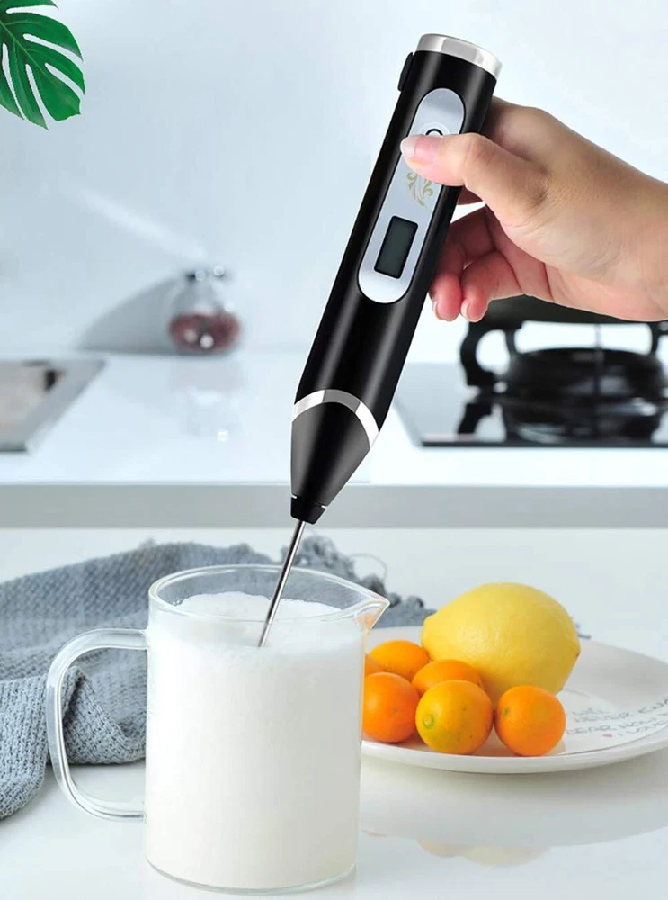 Milk Frother Handheld USB Rechargeable LCD Electric Milk Frother Adjustable 3...