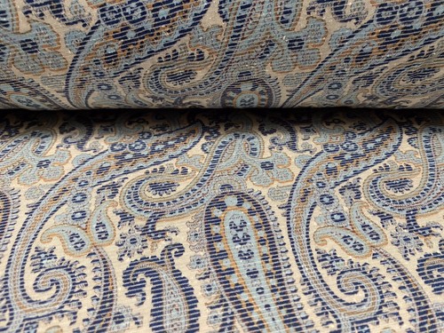 Slub Single Jersey Fabric, Per Metre - Paisley Print - Cream & Turquoise - Picture 2 of 3