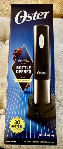 Oster kabelloser elektrischer Weinflaschenöffner mit Folienschneider, schwarz silber, neu - Bild 1 von 5
