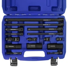 WORKPRO 15PC Drive Tool Accessory Set 1/4" & 3/8" Drive Socket Adapter Extension
