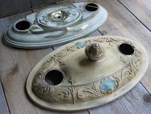 2 Antique Art Deco Brass Ceiling Light Canopy Parts Only Salvage