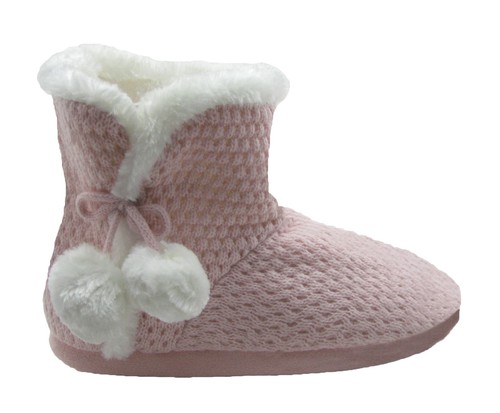 Botas de punto para dama con recorte de piel sintética y pompones - Imagen 8 de 10