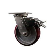 6 Inch 316SS Poly on Aluminum Swivel Caster with Delrin Bearing and Brake SCC