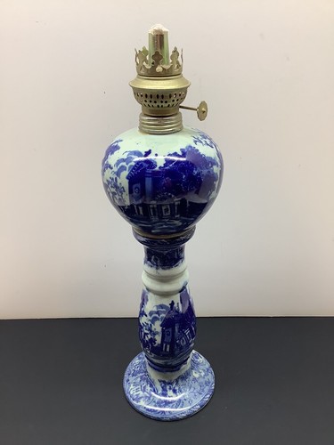 Antique RARE Victoria Ware Flow Blue Ironstone Oil Lamp No Shade REPAIRED - Picture 3 of 9