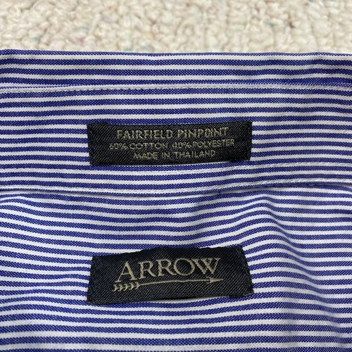 Arrow Mens Dress Shirt sz XL Blue White Striped Wrinkle Free Stretch Button Up - Picture 12 of 13