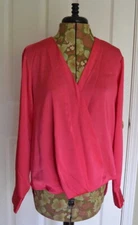 DKNY Surplice Top Blouse S Pink Faux Wrap High Low NWT