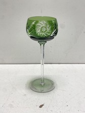 Cut to Clear Crystal Green Hock Wine Glass Pinwheel Star Pattern Vintage
