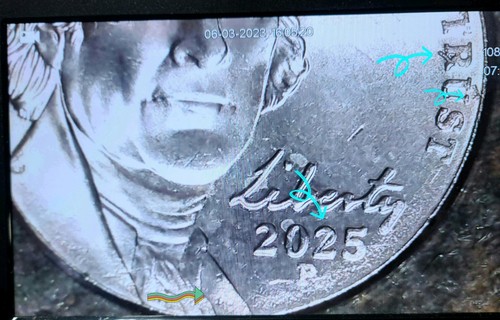 2025 P Jefferson Nickel Uncirculated Errors Obverse DW Initials Are Filled - Picture 3 of 5