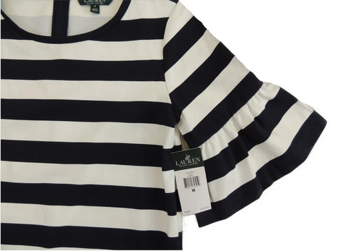 $135 NWT Ralph Lauren Short Sleeves Round Neck Shift Striped Nautical Dress M - Picture 5 of 8