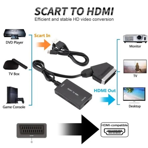 Adattatore audio video convertitore da SCART a HDMI per HDTV Sky Box spina STB HD TV DVD - Foto 4 di 8