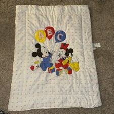 Vintage 1984 Disney Mickey Mouse Minnie Pluto Crib Blanket Quilt PRIMARY COLORS