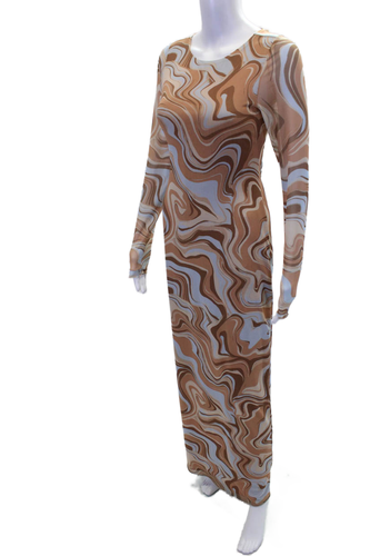 AFRM Women's Round Neck Long Sleeves Fitted Maxi Dress Brown Size XS - Picture 2 of 6