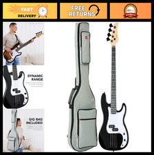 Full Size 4-String Electric Bass Guitar Starter Set with Padded Case - Black/Whi
