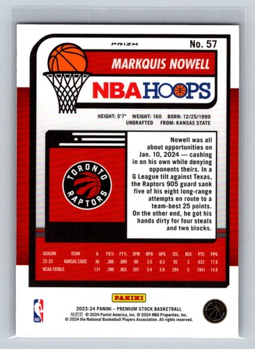 2023-24 Hoops Premium Stock #57 Markquis Nowell Ice Prizm - Bild 2 von 2