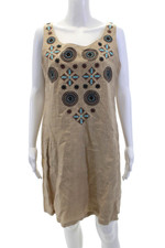 Roberta Freymann Women's Scoop Neck Embroidered Mini Dress Beige Size M
