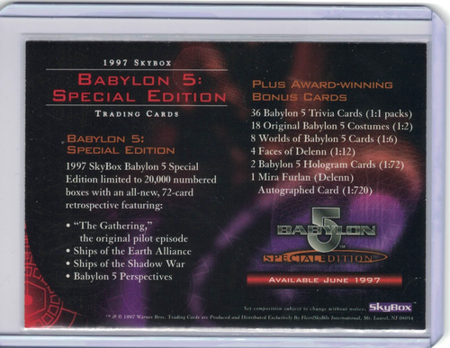 Carta Promo Skybox Babylon 5 Edizione Speciale 1997 - Foto 2 di 2